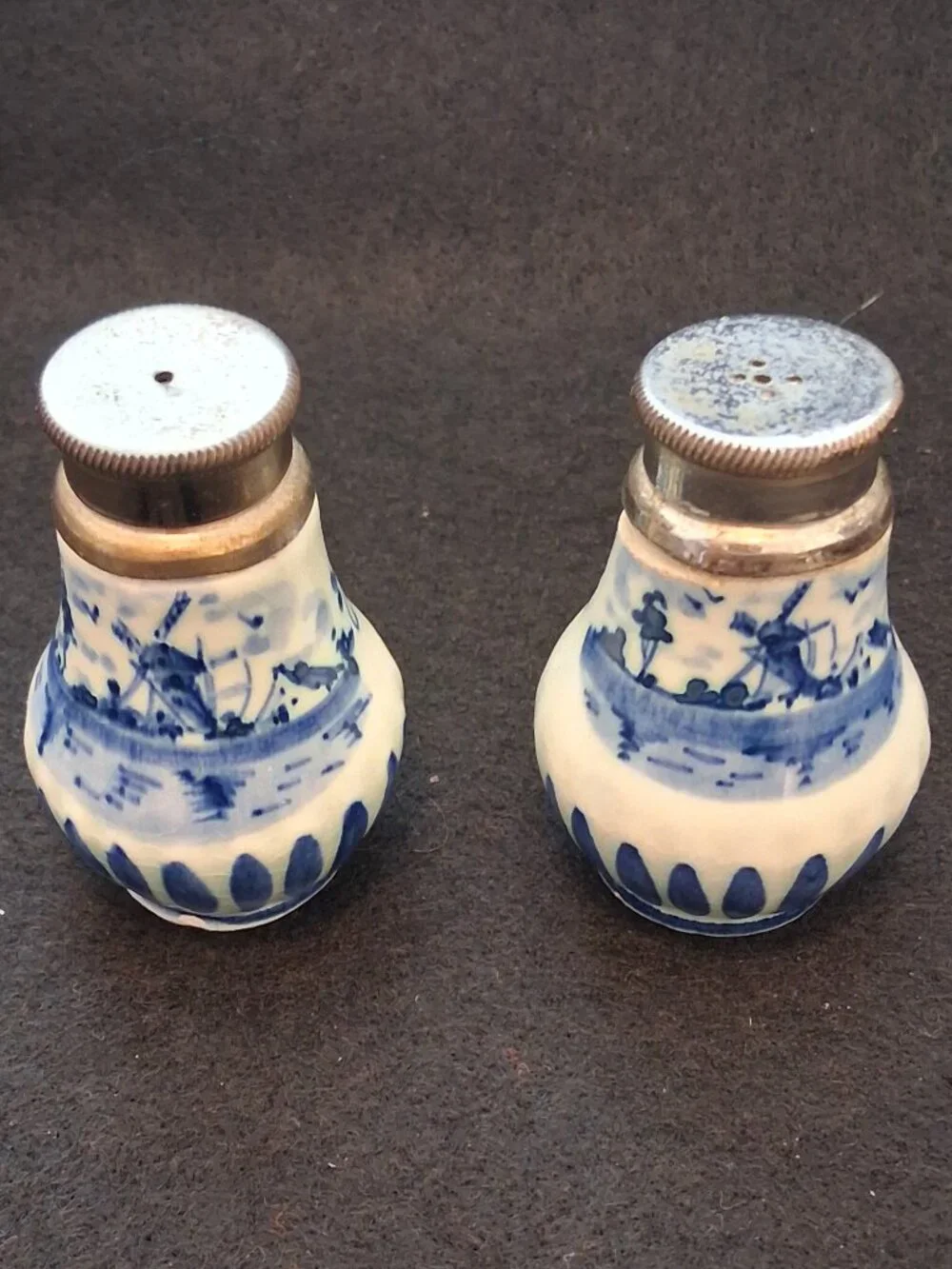 Vintage Hand-Painted Delft Holland 3pc Set - Dated 1938-1978 Dish & S/P Shakers